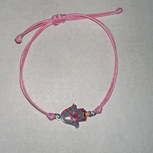 🌸 Pink Adjustable Hamsa Hand Bracelet – Boho Protective Charm - Picture 4 of 4